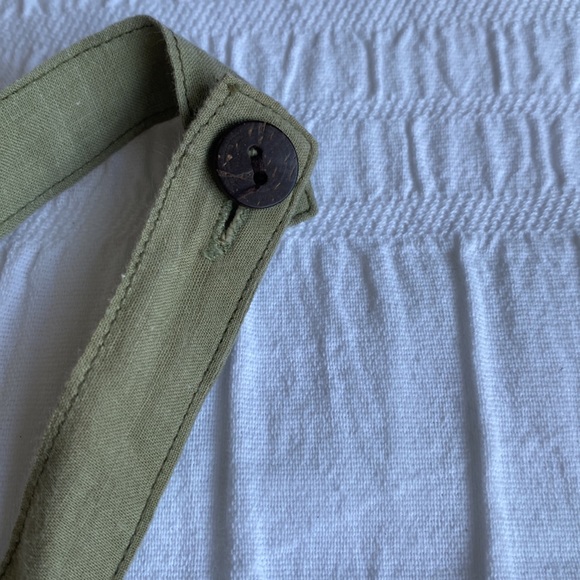 Made In Nepal cream coloured sleeveless dress/green button high neck closure. S - Picture 6 of 16